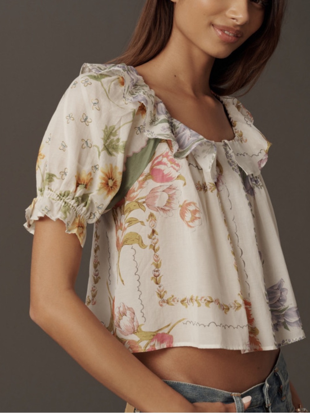 Anthropologie Short Puff Sleeve collared blouse